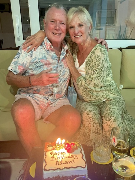 Lyn Paul with her husband Alan, celebrating Alan's 70th birthday.