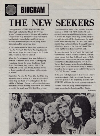 New Seekers' Biogram.
