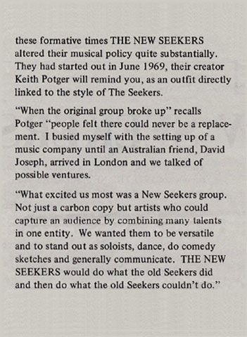 New Seekers' Biogram.