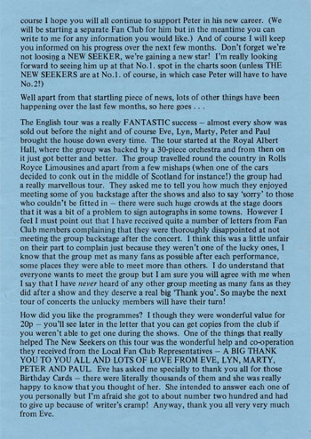 New Seekers' Official Fan Club Newsletter, Summer 1973.