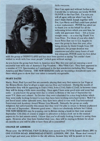 New Seekers' Official Fan Club Newsletter, Autumn 1973.