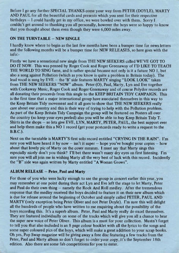 New Seekers' Official Fan Club Newsletter, Autumn 1973.