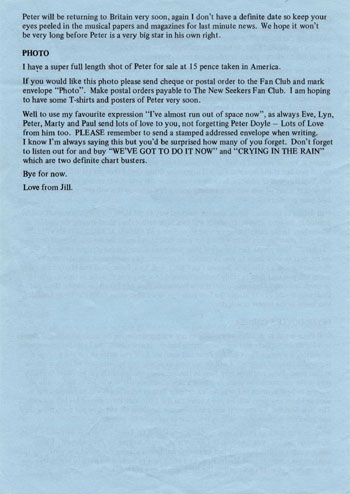 New Seekers' Official Fan Club Newsletter, Autumn 1973.