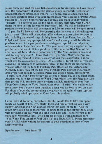 New Seekers' Official Fan Club Newsletter, Winter 1973.