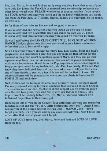 New Seekers' Official Fan Club Newsletter, Spring 1974.
