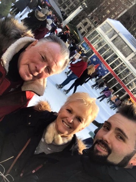Lyn Paul pictured with her husband Alan (left) and their son Ryan (right) in New York on Christmas Day 2019.